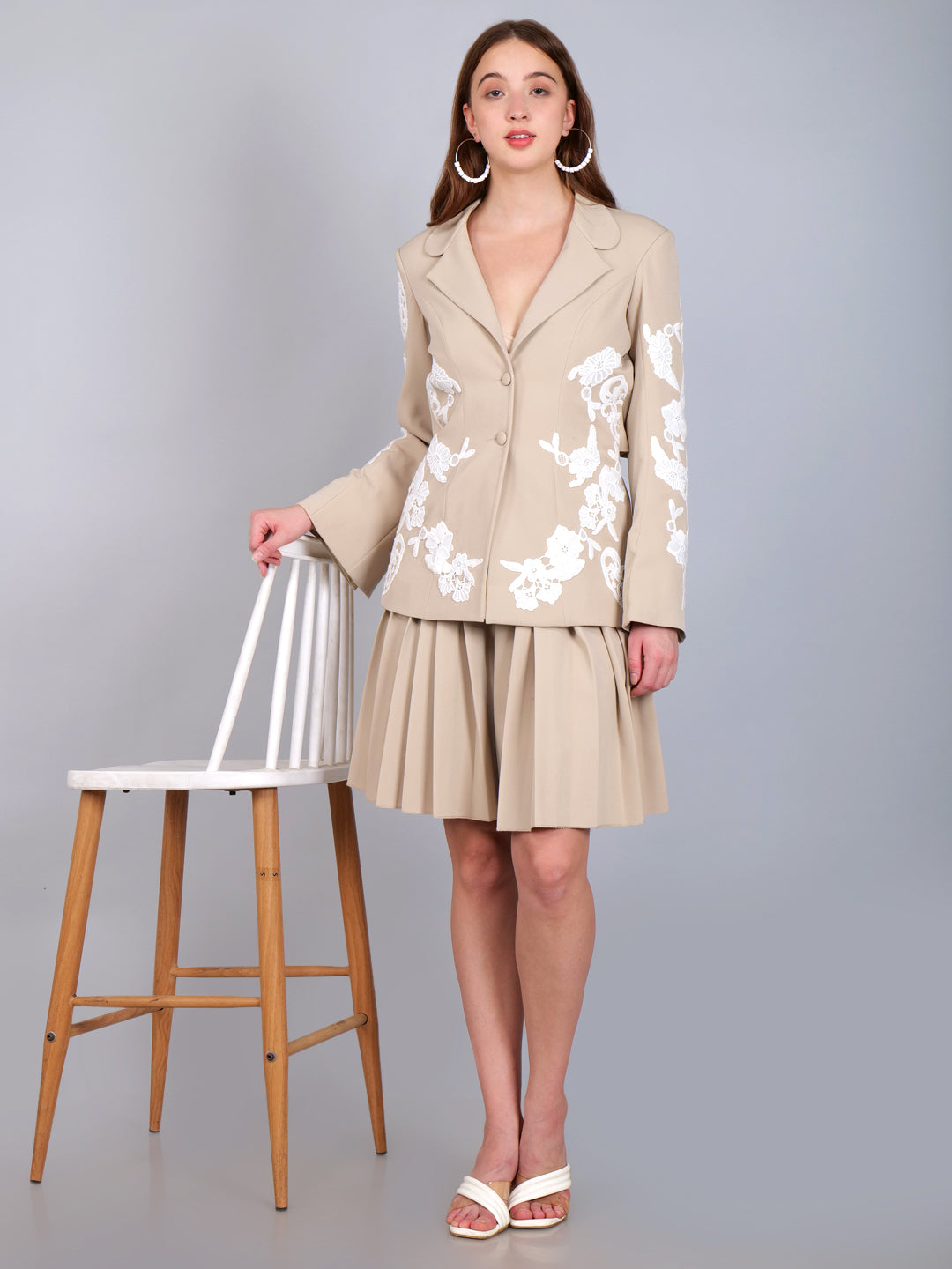 A Luxe Floral Blazer and Skirt Set for Effortless Sophistication