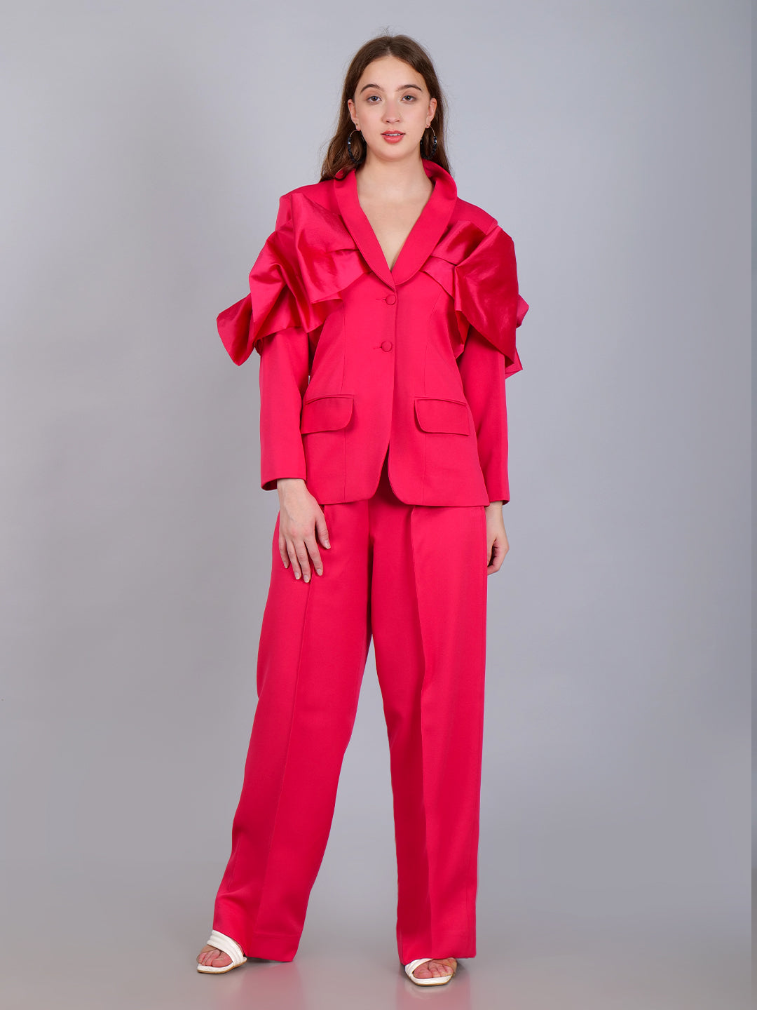 Flamingo Flair Ruffle Sleeve Suit