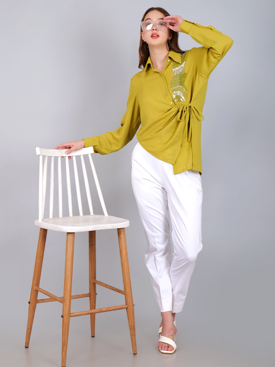 Green Abstract Hand Embroided Draped Co-ord Set