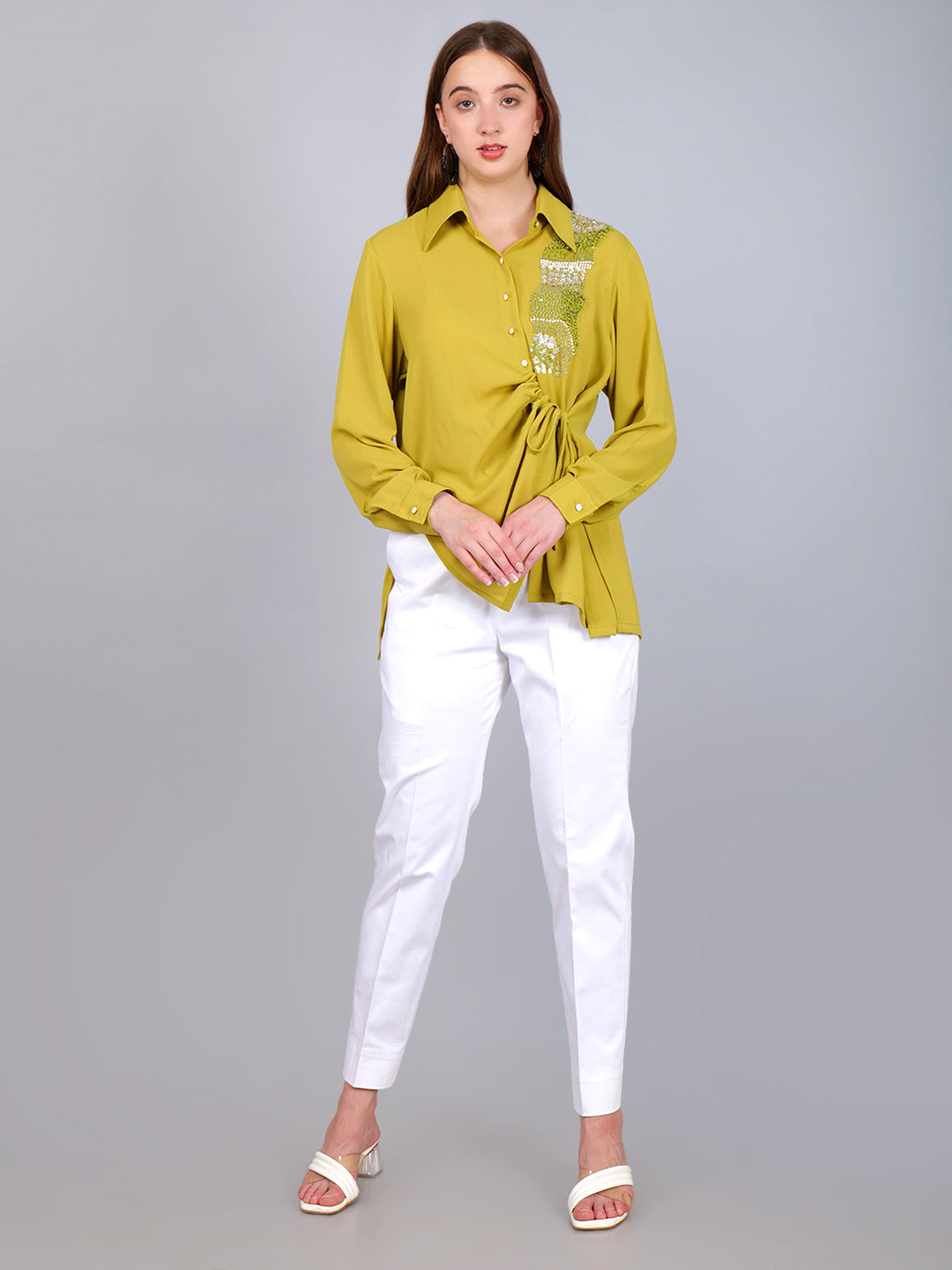 Green Abstract Hand Embroided Draped Co-ord Set