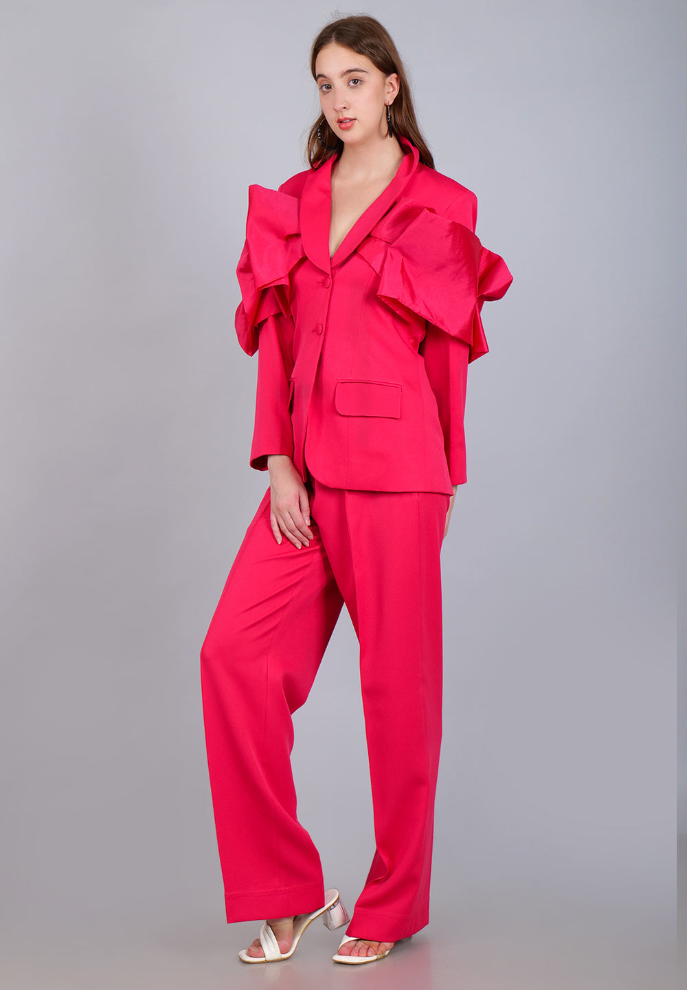 Flamingo Flair Ruffle Sleeve Suit