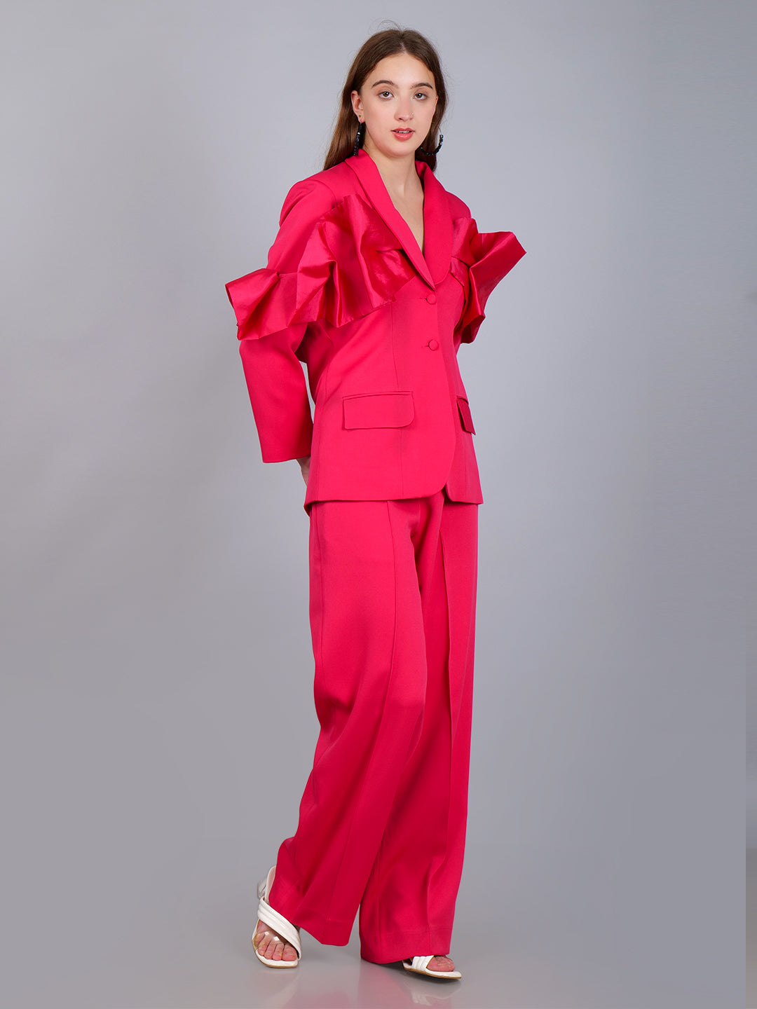 Flamingo Flair Ruffle Sleeve Suit