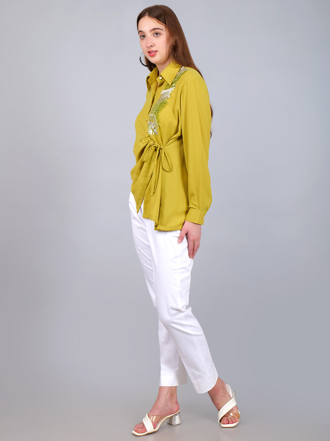 Green Abstract Hand Embroided Draped Co-ord Set