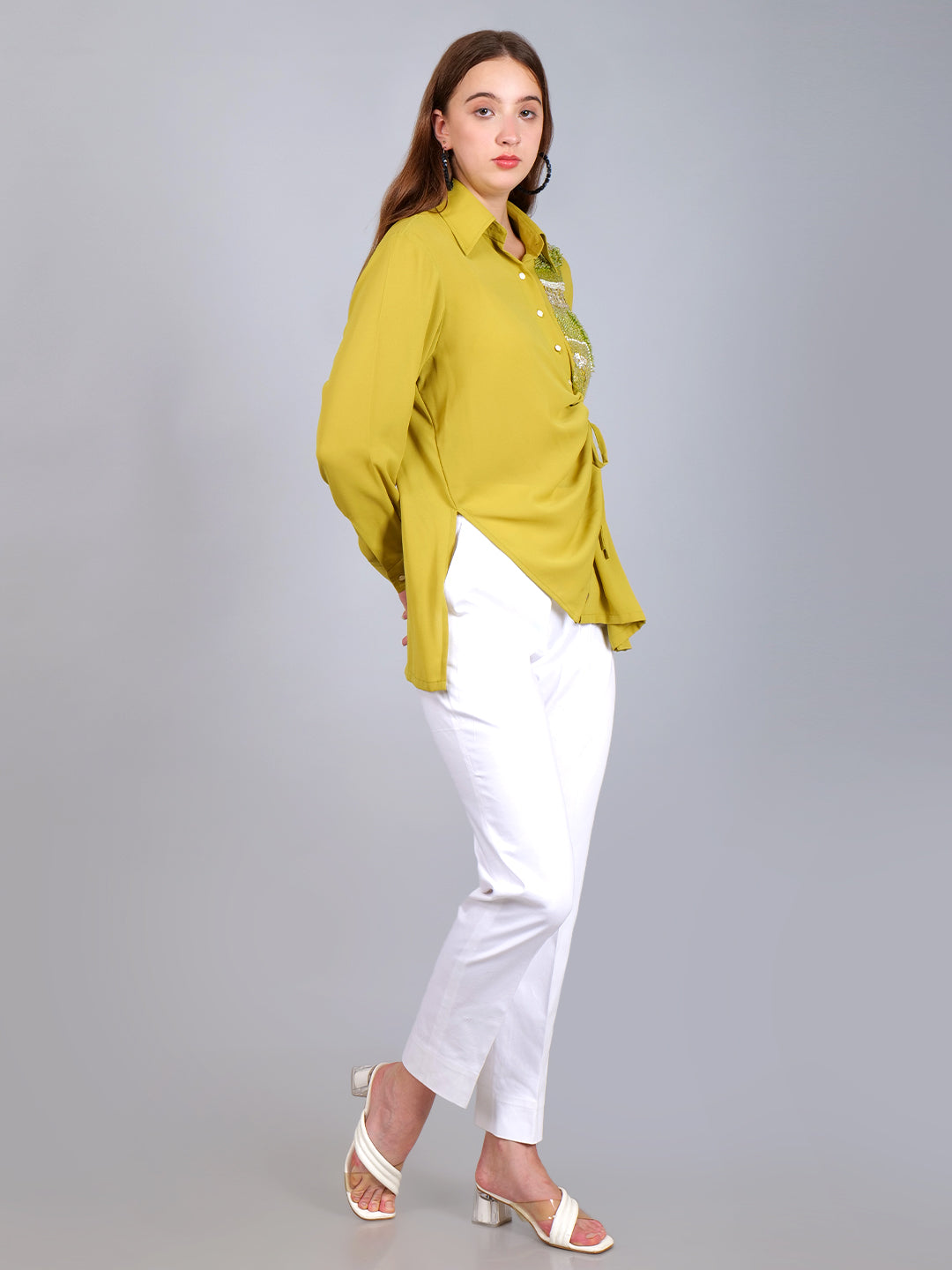 Green Abstract Hand Embroided Draped Co-ord Set