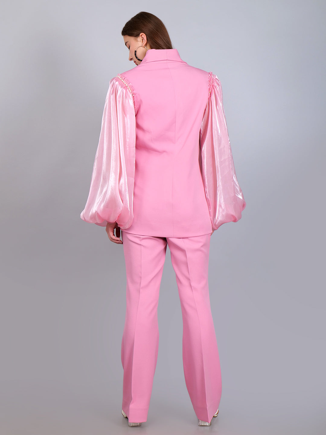 Light Pink Tulle Sleeves Double Button Co-ord Set