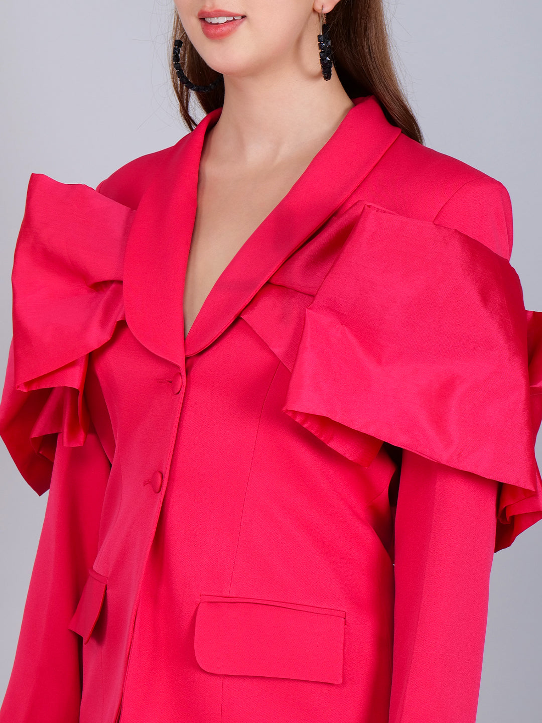 Flamingo Flair Ruffle Sleeve Suit