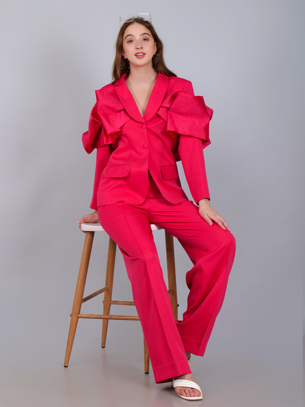 Flamingo Flair Ruffle Sleeve Suit