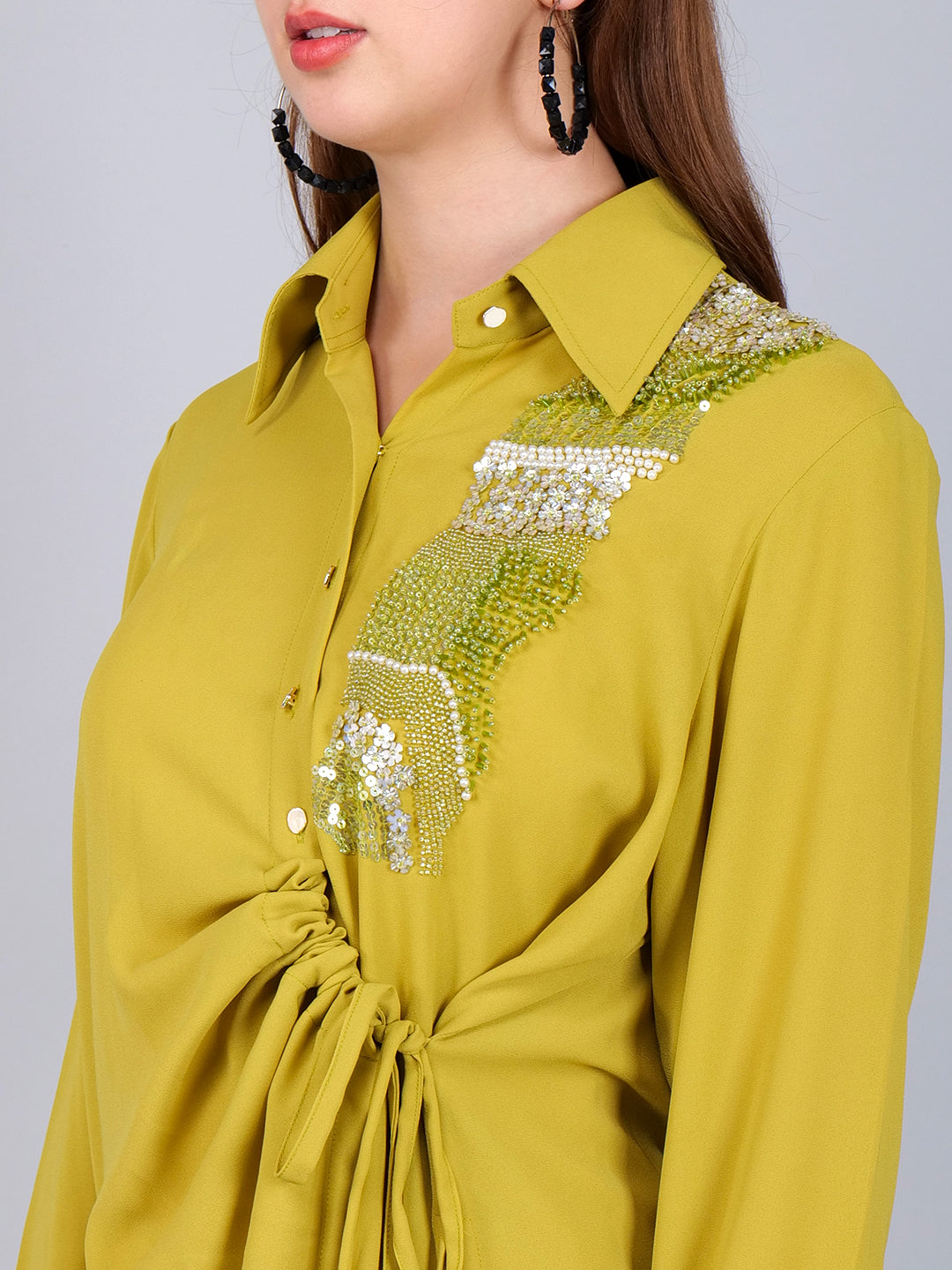 Green Abstract Hand Embroided Draped Co-ord Set